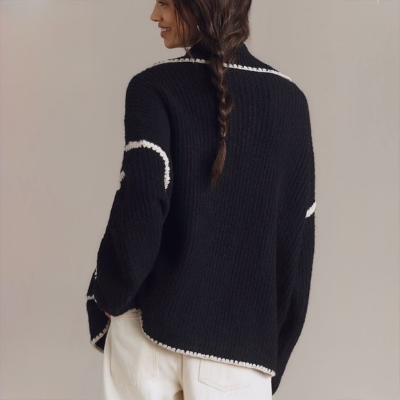 Flat White Collared Whipstitch Cardigan Sweater NWT - Picture 4 of 4